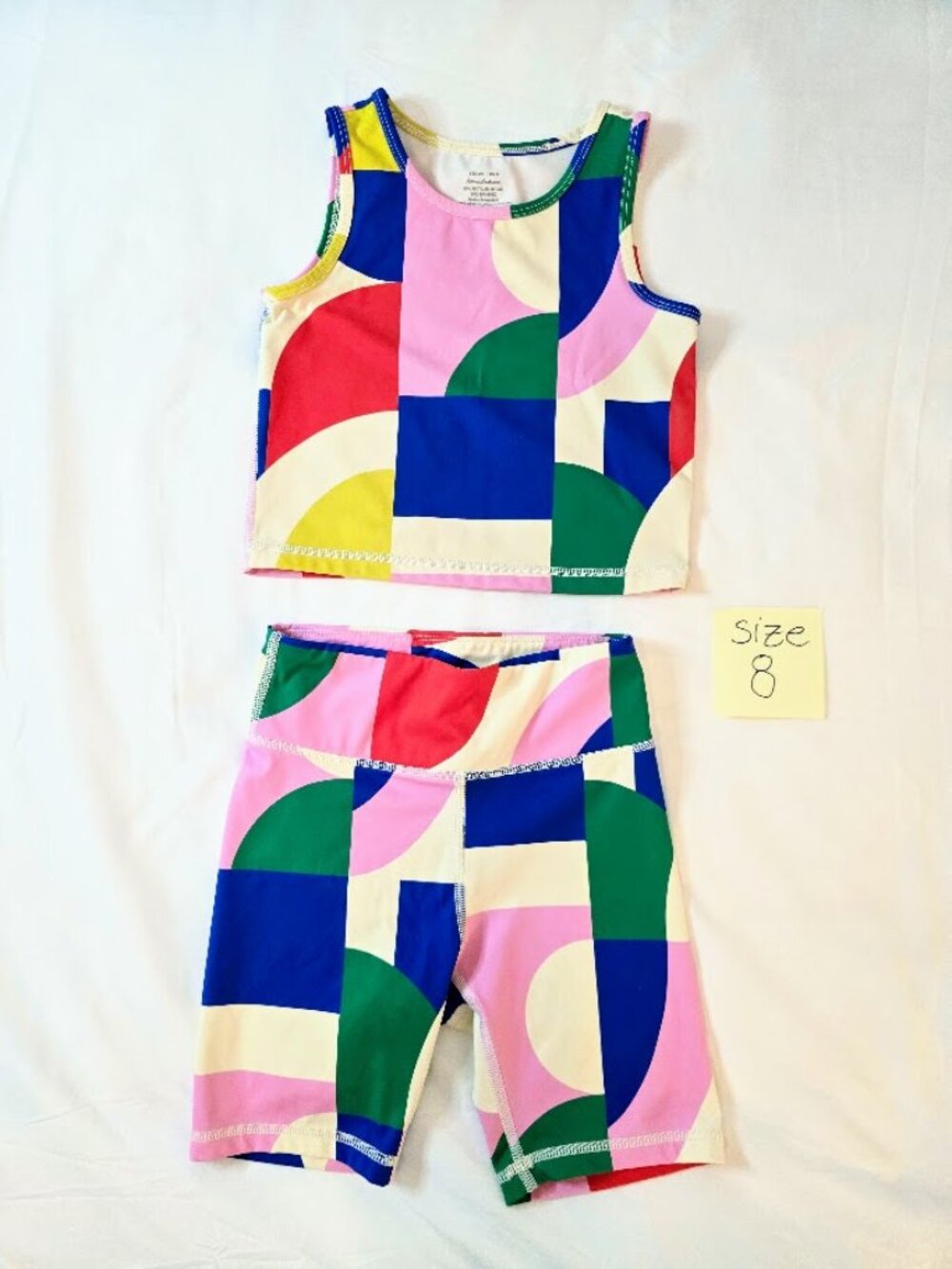 Hanna Andersson Girls Size 8 Colorful Geometric Crop Top & Biker Shorts Set